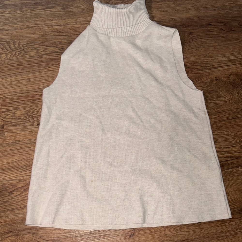Zara Cream Sleeveless Turtleneck Top